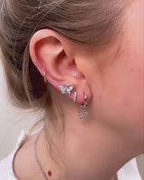 Sterling Silver Crystal Mini Hoop Earrings (Silver)