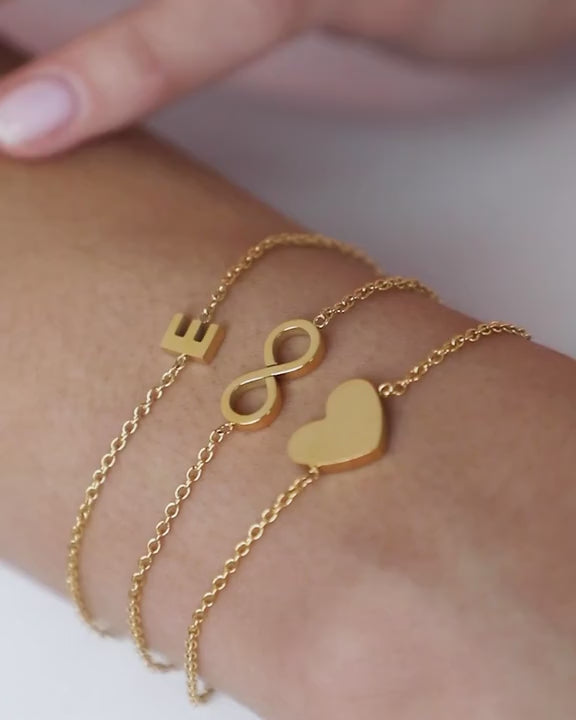 Custom Handwriting Heart Linked Bracelet in Gold