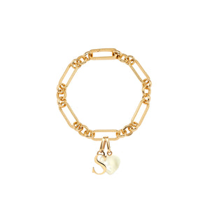 Letter & Birthstone Figaro Chain Bracelet (Gold)