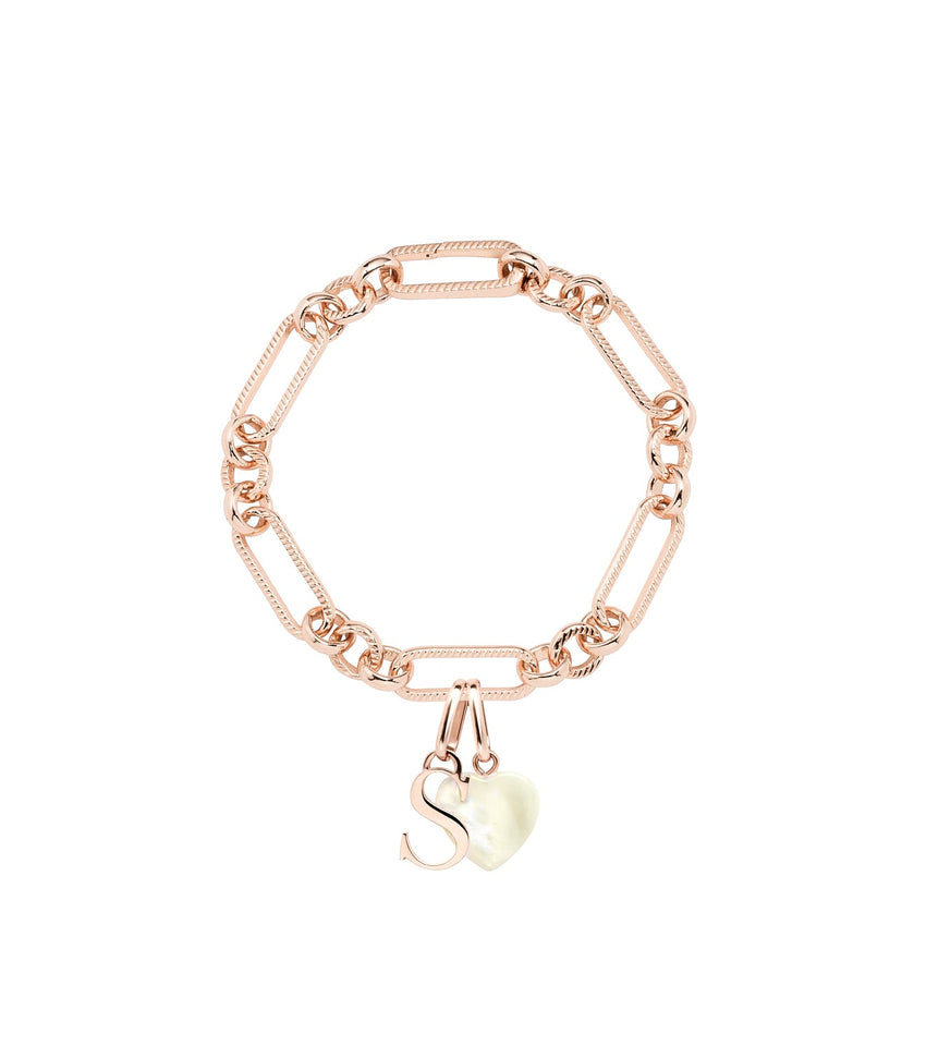 Letter & Birthstone Figaro Chain Bracelet (Rose Gold)
