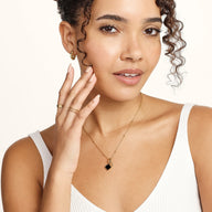 Black Enamel Clover & Initial Necklace (Gold)