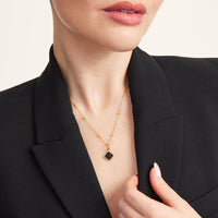 Black Enamel Clover Necklace (Gold)