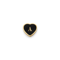 Black Enamel Heart Charms (Gold) - Initials