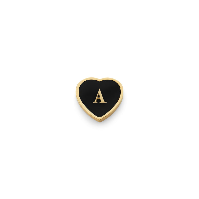 Black Enamel Heart Charms (Gold) - Initials