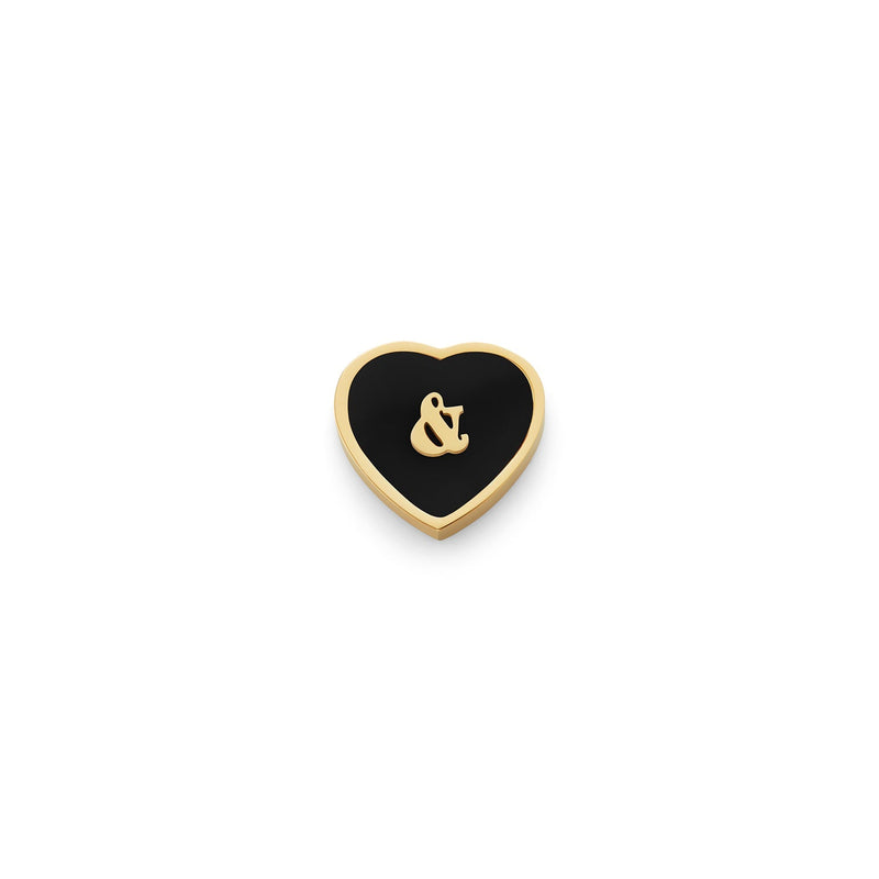 Black Enamel Heart Charms (Gold) - &