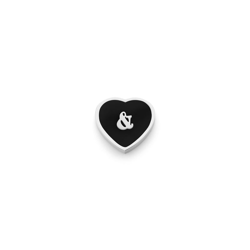 Black Enamel Heart Charms (Silver) - &