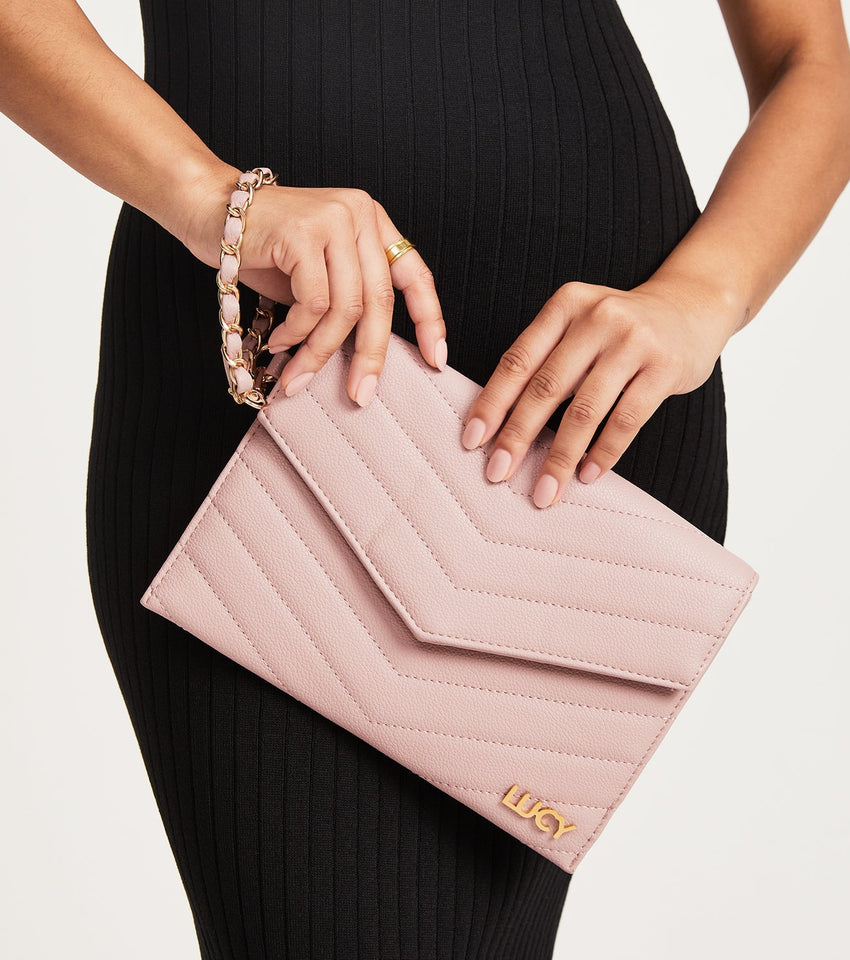 Blush Pink Quilted Envelope Clutch