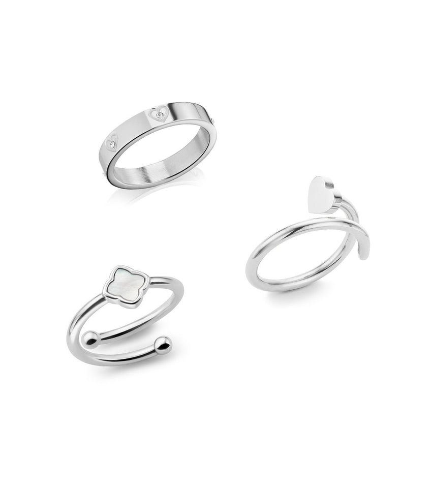 Clover & Nail Ring Bundle (Silver)