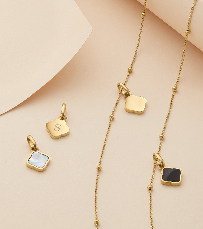 Pearl Clover & Initial Necklace (Gold)