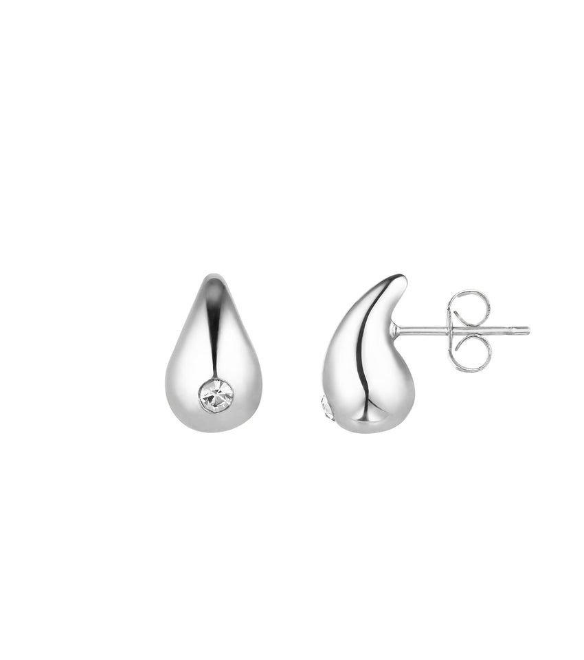 Crystal Teardrop Stud Earrings (Silver)