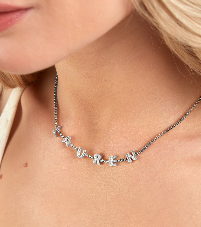 Crystal Custom Name Necklace (Silver)