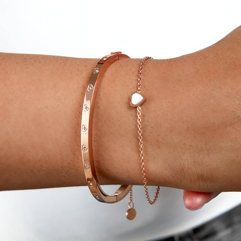 Crystal Heart Bangle (Rose Gold)