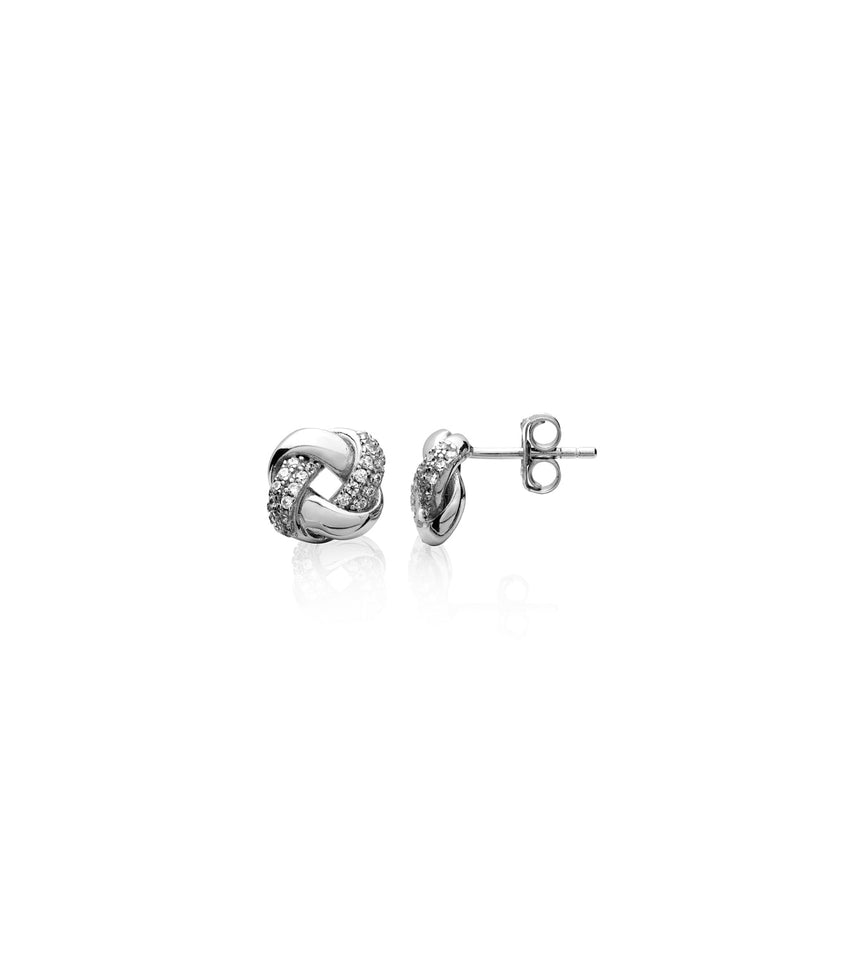 Sterling Silver Crystal Twisted Studs (Silver)
