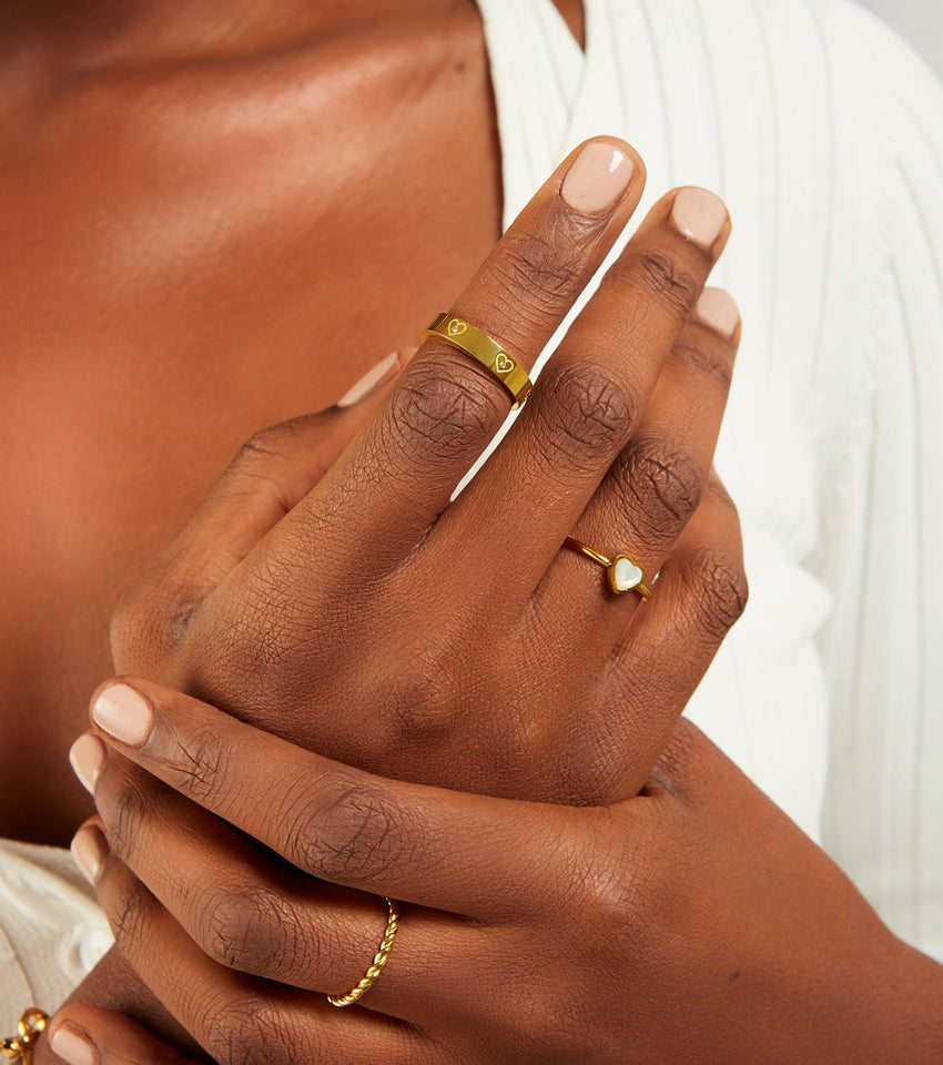 Crystal Heart & Pearl Clover Ring Set (Gold)