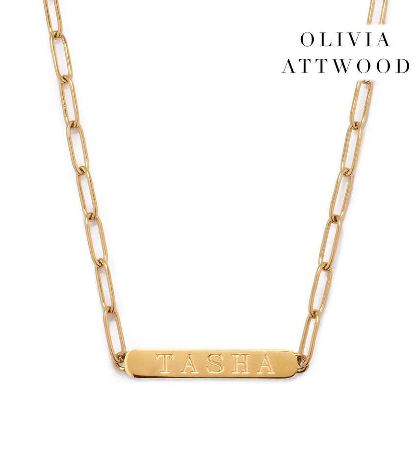 Custom Stamped Name Bar Necklace (Gold)