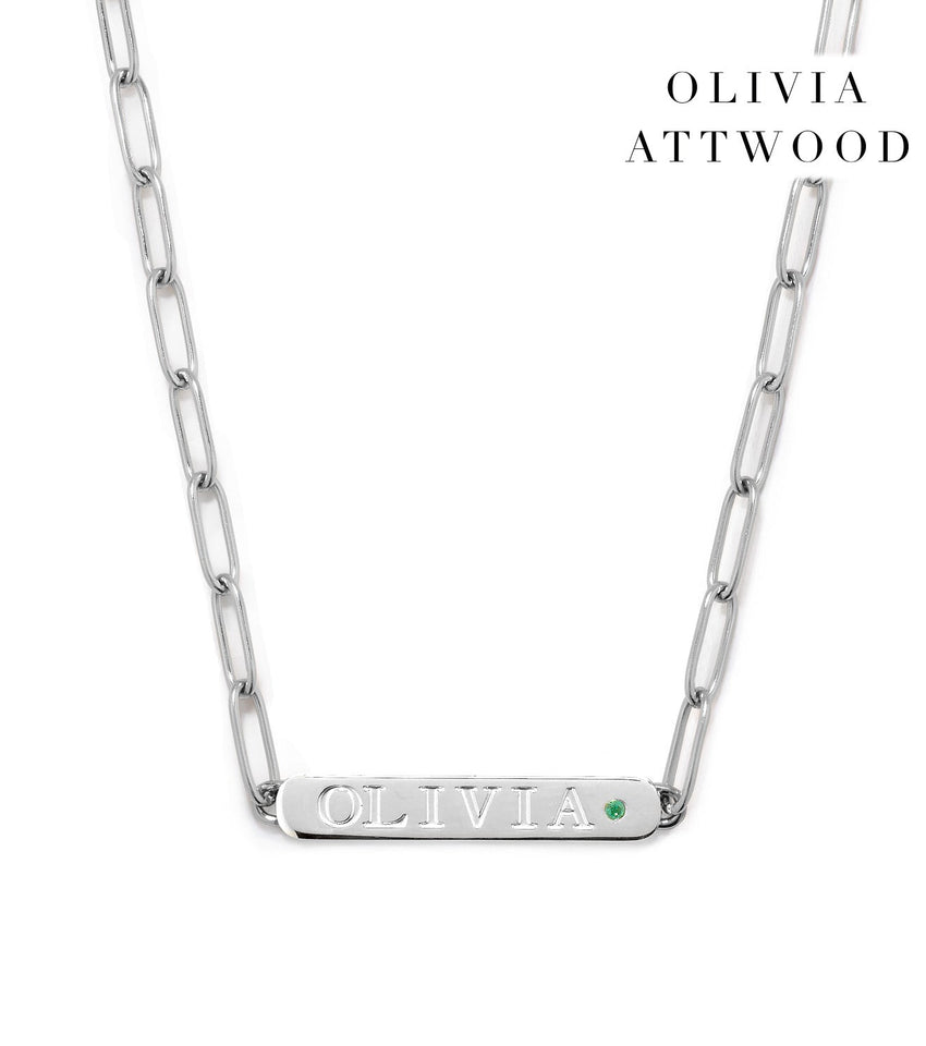 Custom Stamped Name Bar Necklace (Silver)