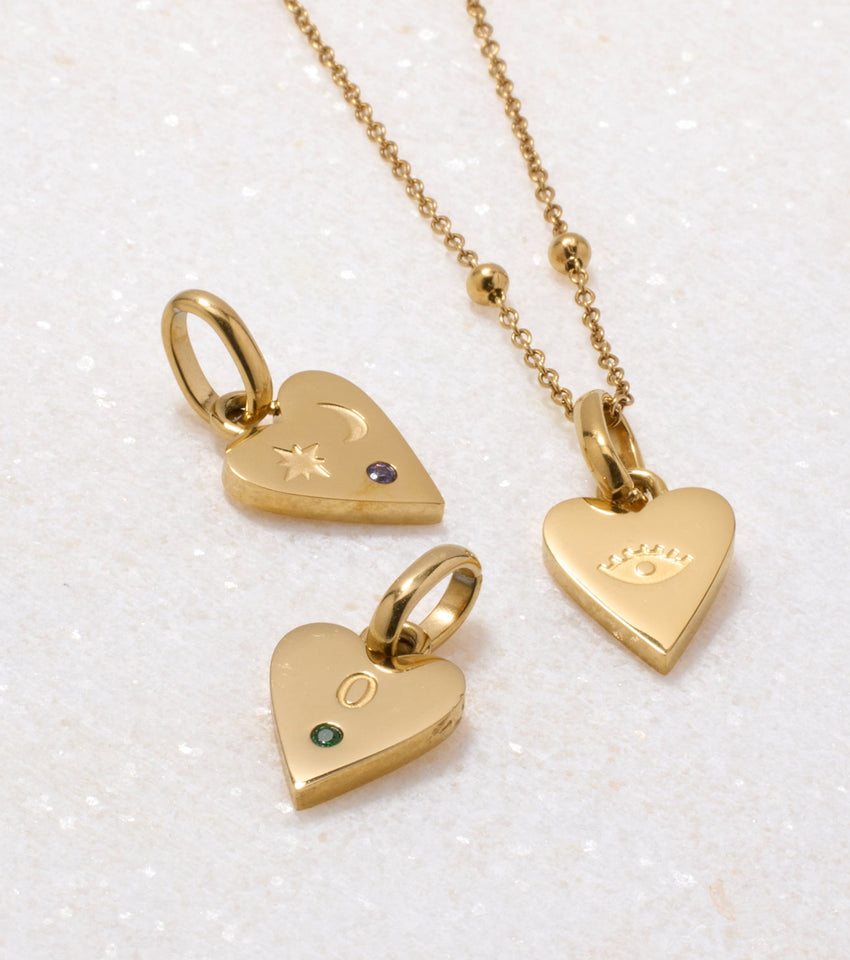 Custom Stamped Heart Pendant Necklace (Gold)