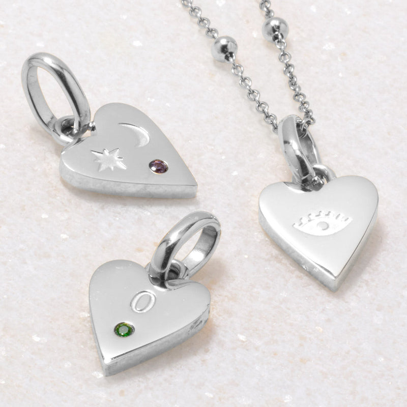 Custom Stamped Heart Pendant Necklace (Silver)