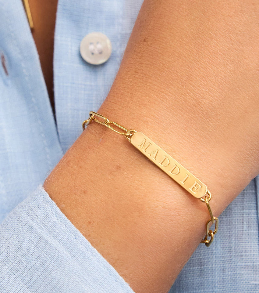 Custom Stamped Name Bar Bracelet (Gold)
