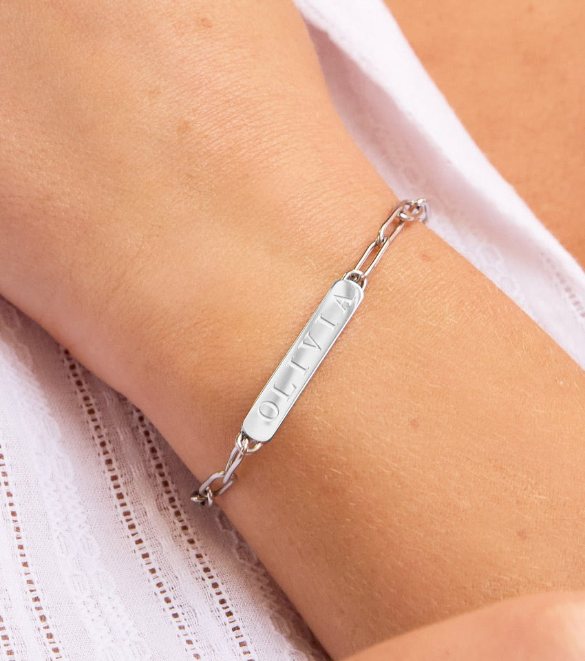 Custom Stamped Name Bar Bracelet (Silver)