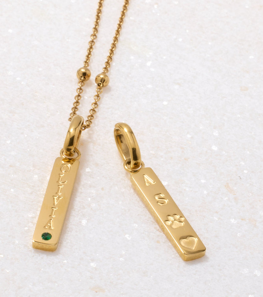 Custom Stamped Name Bar Pendant Necklace (Gold)