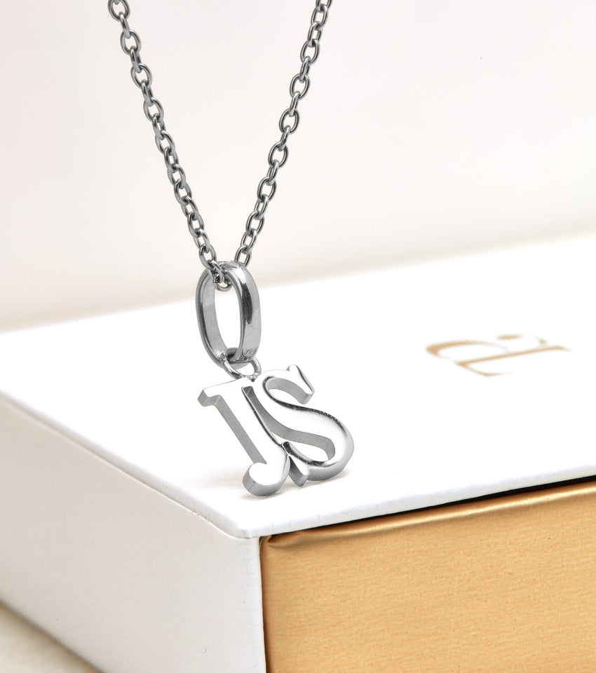 Silver Large Sideways Initial Necklace J