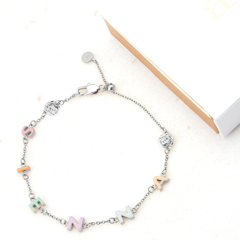 Custom Enamel Name Bracelet (Silver)
