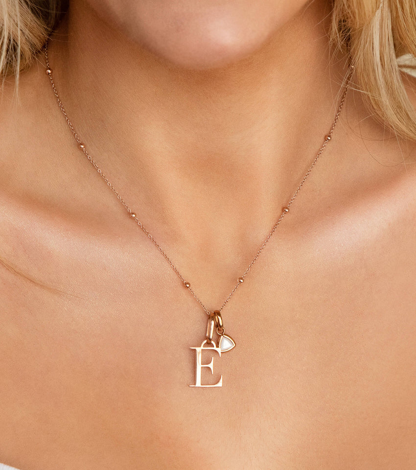 Personalised Initial & Droplet Birthstone Necklace (Rose Gold)