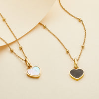Black Enamel Heart & Initial Necklace (Gold)