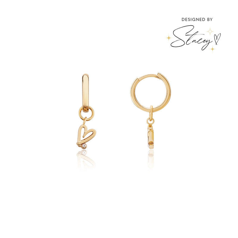 Stacey's Stories Doodle Heart Huggie Hoops (Gold)