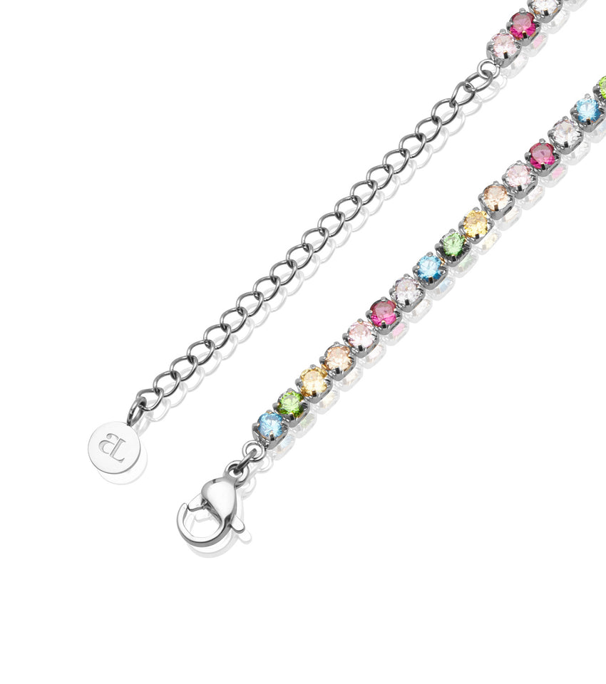 Custom Name Rainbow Tennis Necklace (Silver)