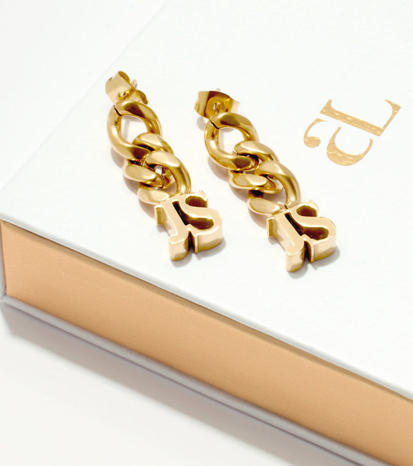 Initial Curb Earrings (Gold)
