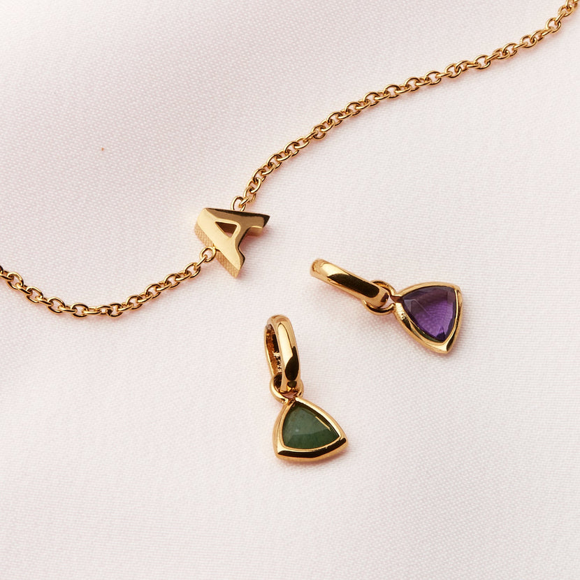 Birthstone & Made Mine Letter Bracelet (Gold)