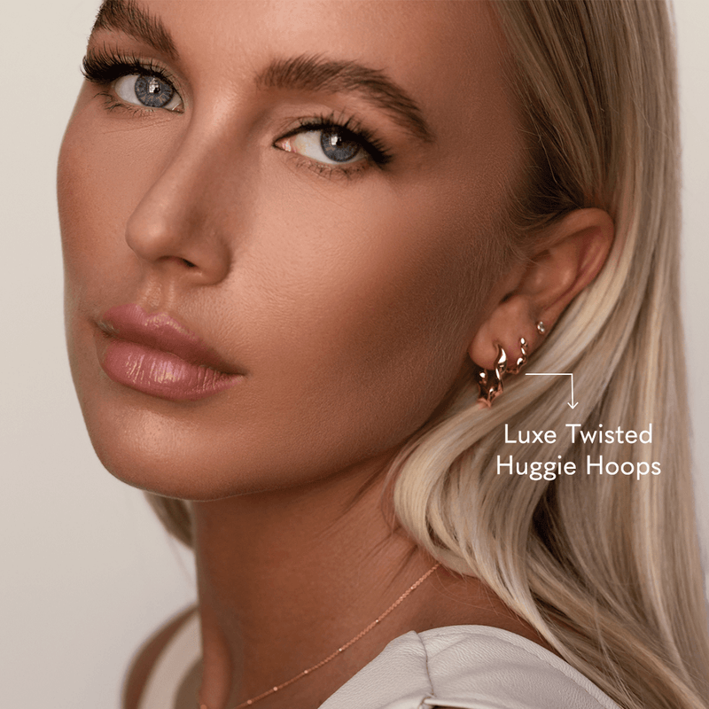 Sterling Silver Twisted Huggie Hoops (Gold)