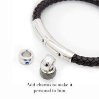 Mens Black Leather Bracelet (Silver)
