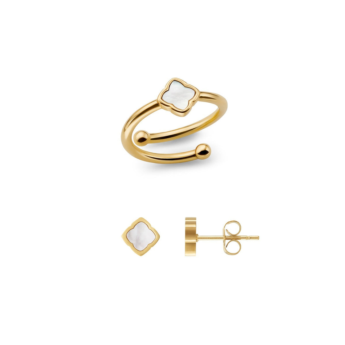 Mini Pearl Clover Ring & Earrings Set