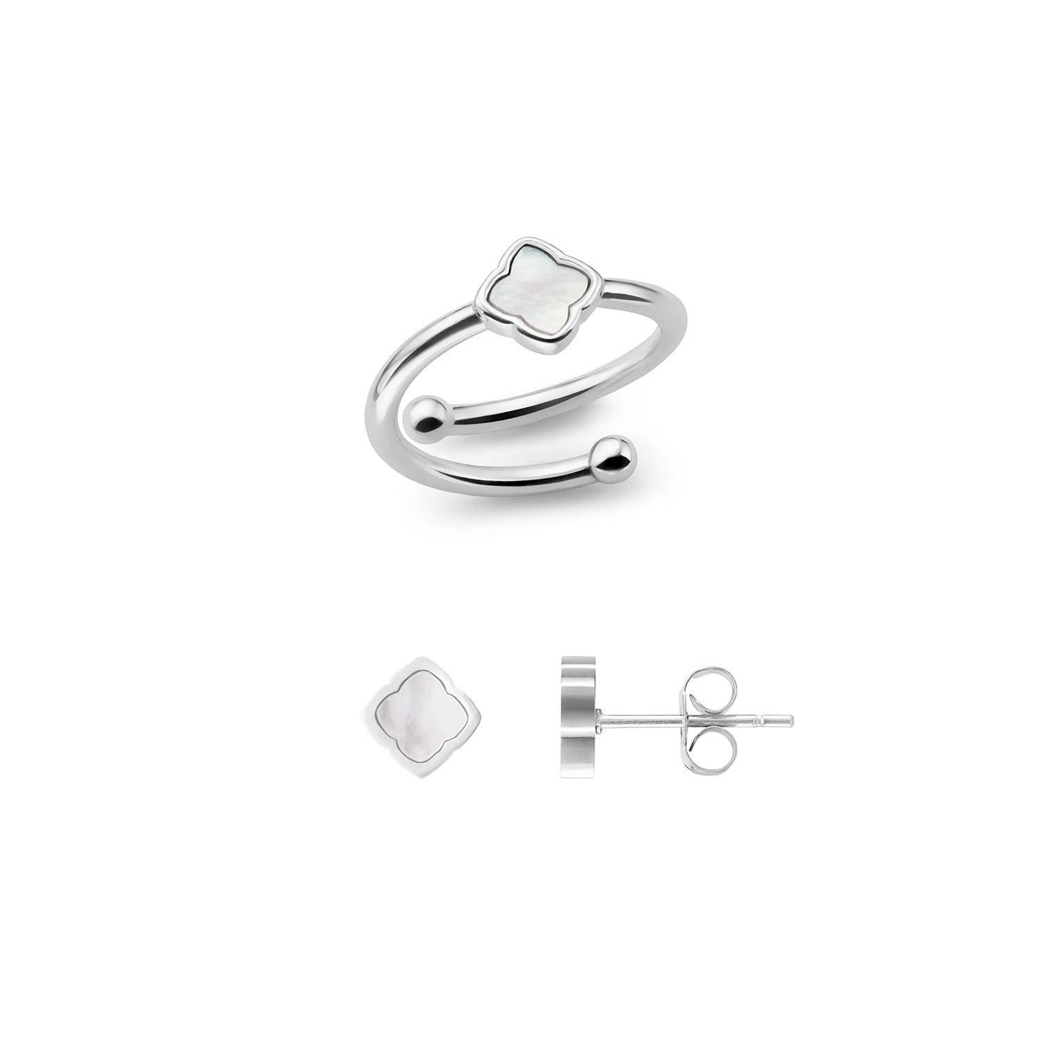Mini Pearl Clover Ring & Earrings Set