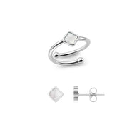 Mini Pearl Clover Ring & Earrings Set (Silver)