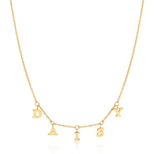Mini Hanging Letter Name Necklace (Gold)