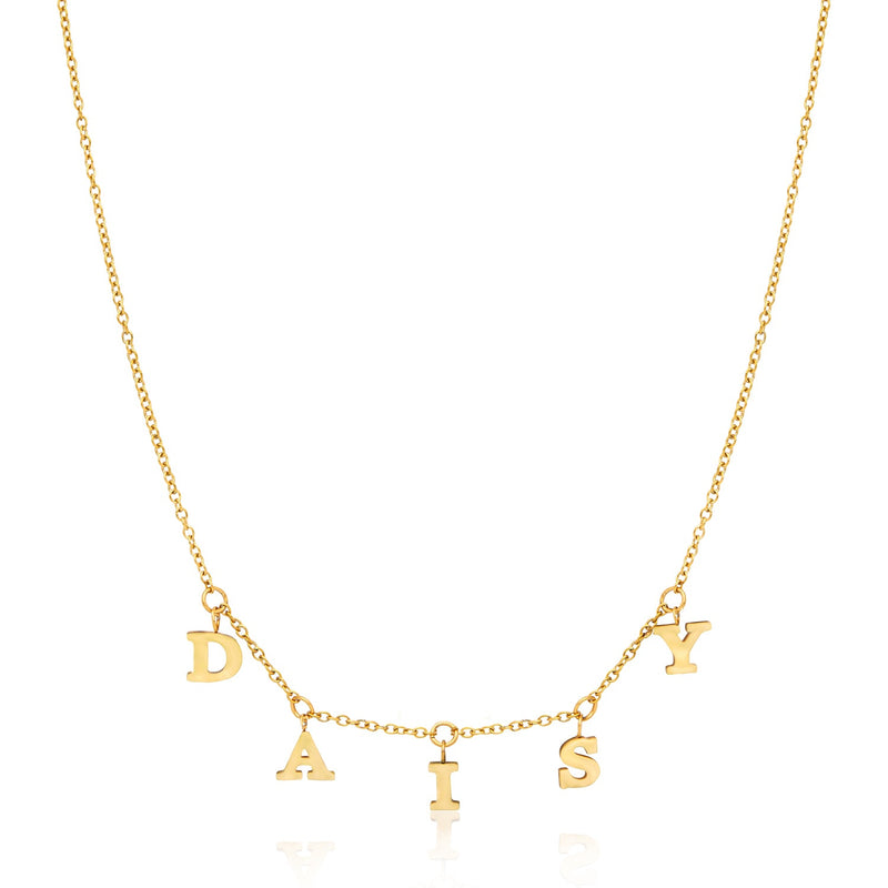 Mini Hanging Letter Name Necklace (Gold)