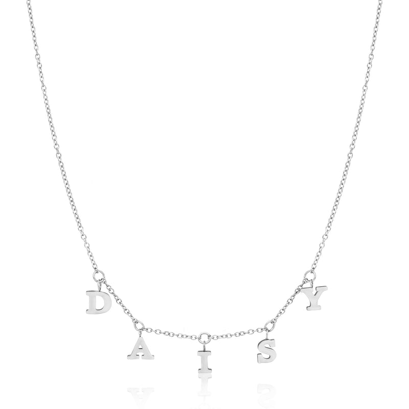 Mini Hanging Letter Name Necklace (Silver)