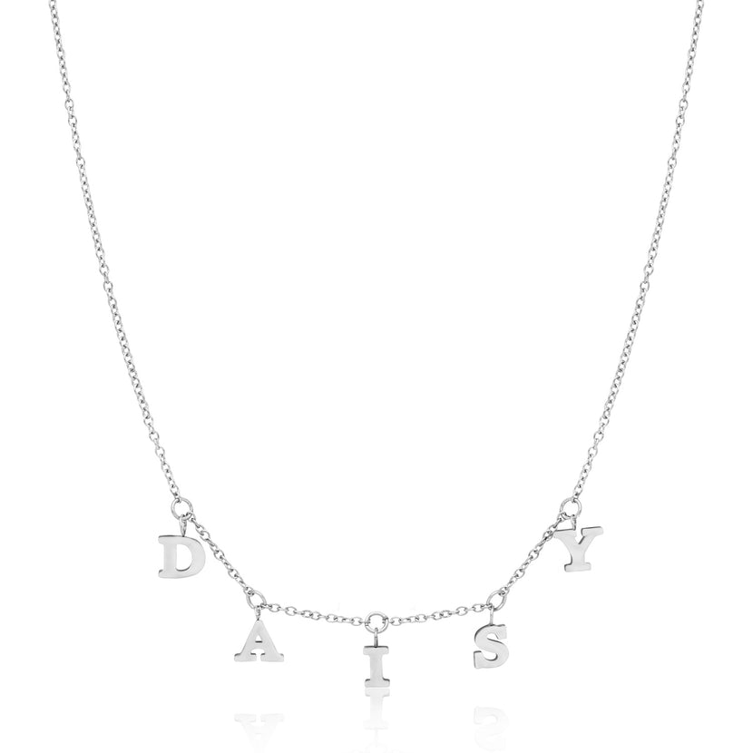 Mini Hanging Letter Name Necklace (Silver)