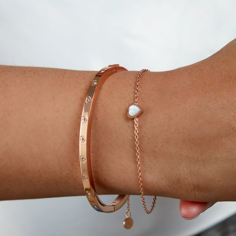 Mini Heart Birthstone Bracelet (Rose Gold)