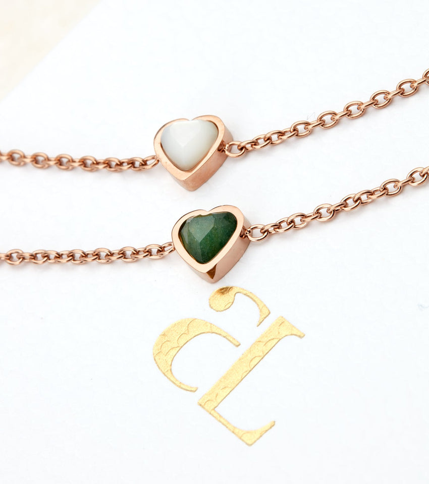 Mini Heart Birthstone & Initial Bracelet Bundle (Rose Gold)