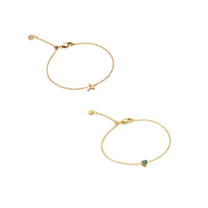 Mini Heart Birthstone & Initial Bracelet Set (Gold)