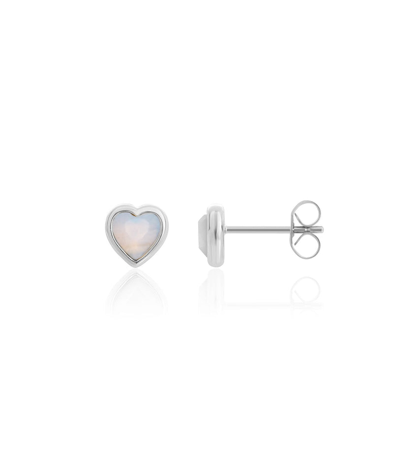 Mini Heart Birthstone Stud Earrings (Silver)