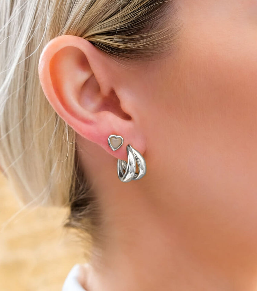 Mini Heart Birthstone Stud Earrings (Silver)