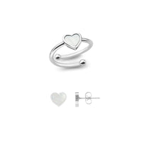 Mini Pearl Heart Ring & Earrings Bundle (Silver)