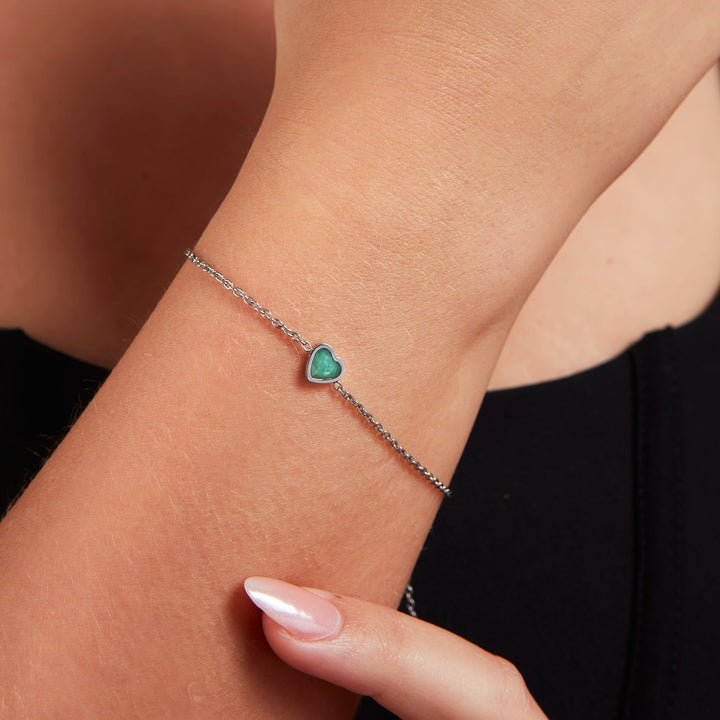 Mini Heart Birthstone Bracelet (Silver)