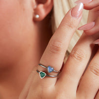 Mini Heart Birthstone Ring (Silver)